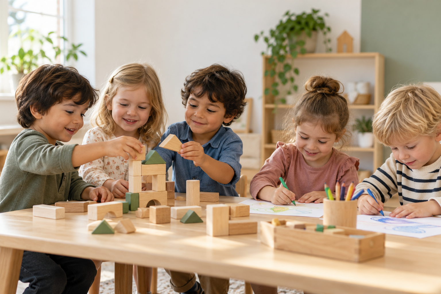 Bambini dai 3 ai 5 anni che giocano insieme — immagine illustrativa generata con IA